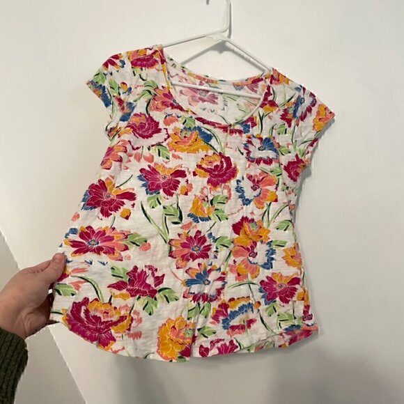 GAP Easy Tee White Pink Multi Floral Scoop Neck Short Sleeve 100% Cotton T-Shirt - Picture 6 of 11